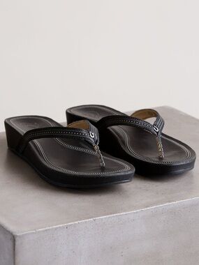 🪝Women's OluKai Ola Slip-On Leather Wedge Sandals size 7
